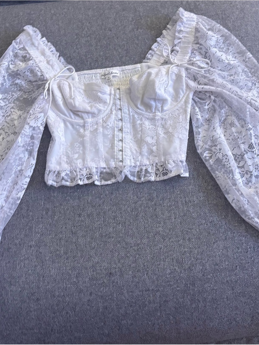 White Lace Puff-Sleeve Corset Crop Top
